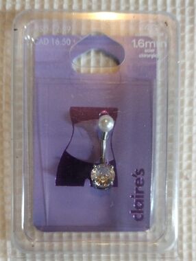 Claire's Silver-tone Pearl & Crystal Belly Ring with Purple Card